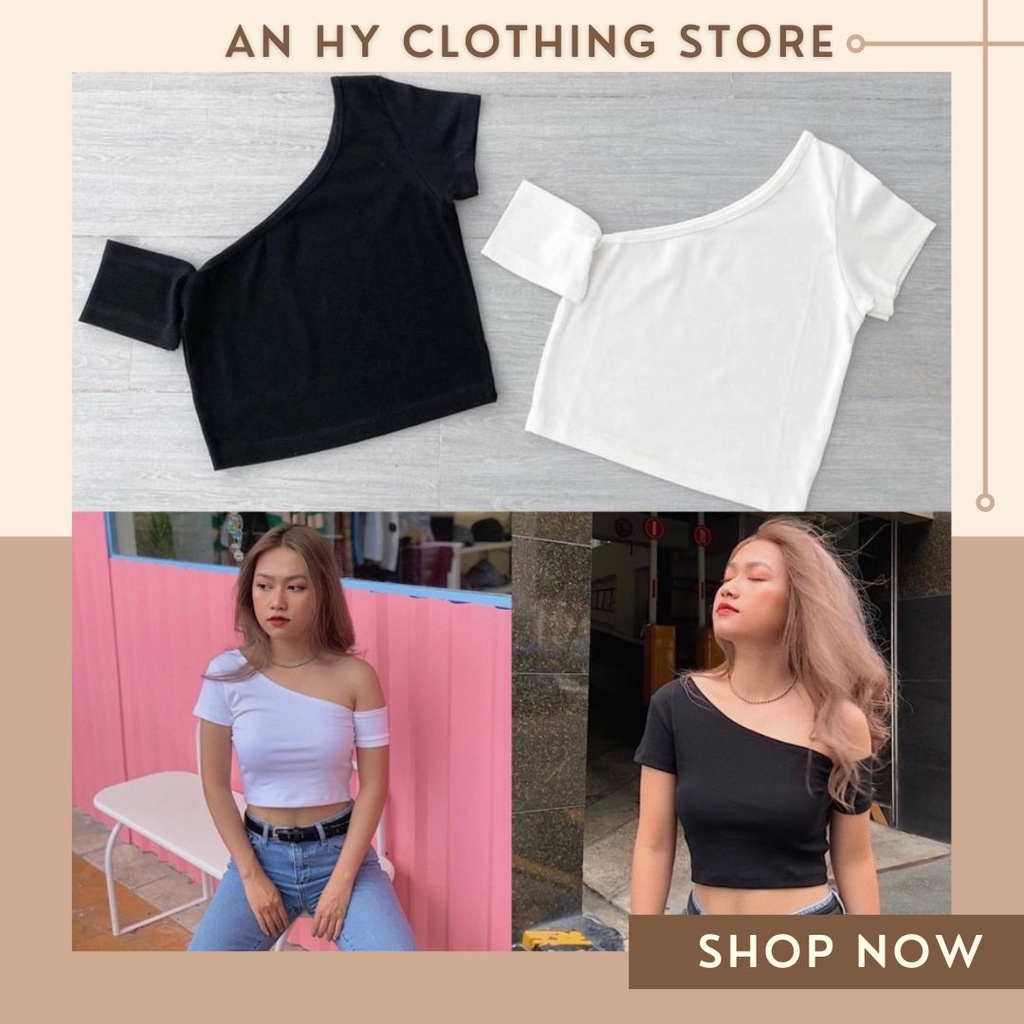 (có bán sỉ,ảnh thật,hoả tốc)🍏ÁO CROPTOP LỆCH VAI TAY NGẮN🍓