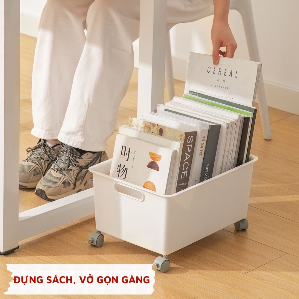 Hộp nhựa đựng đồ đa năng màu trắng có nắp có thể xếp chồng tay cầm bên hông hộp chất lượng cao cấp siêu bền đẹp deocr