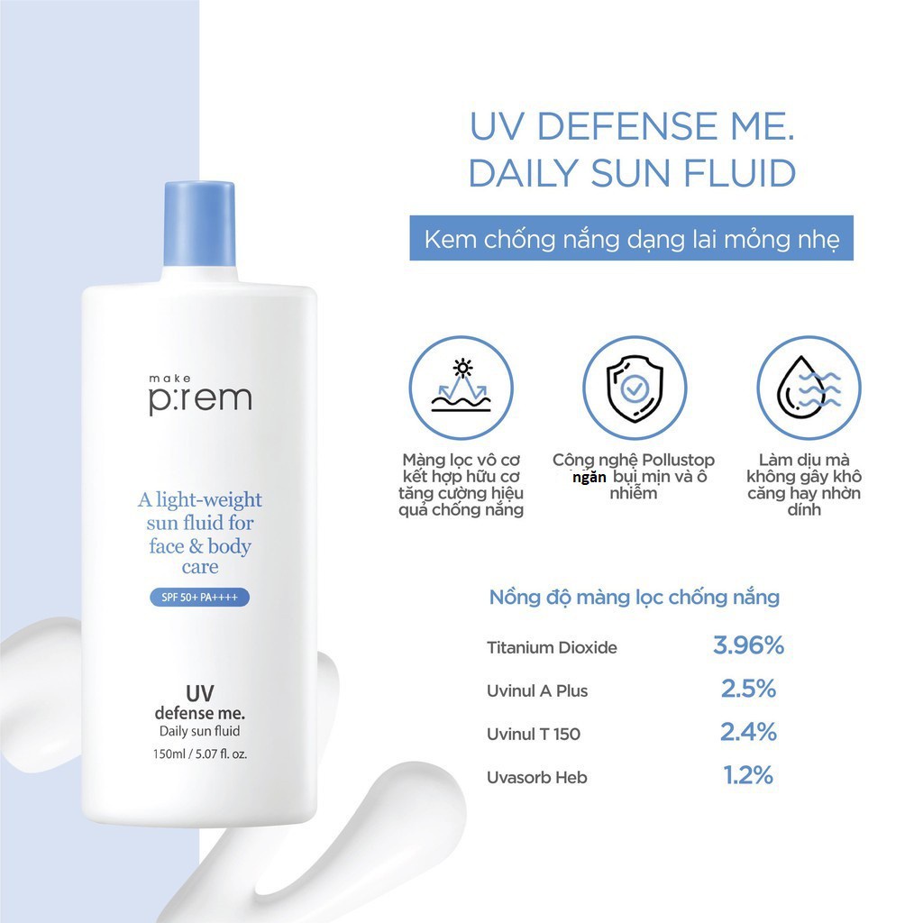 Kem Chống Nắng Make P:rem UV defense me Daily sun fluid 150ml