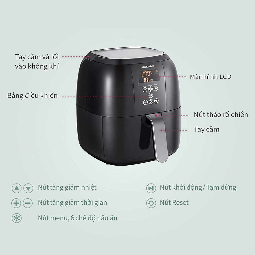 Nồi Chiên Không Dầu Điện Tử Lock&Lock ECF-300B  - Hàng Chính Hãng