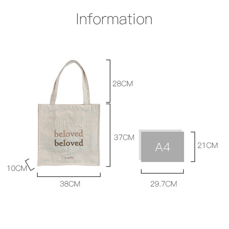 Túi Xách Canvas Cỡ Lớn Thêu Chữ Thời Trang Cho Học Sinh