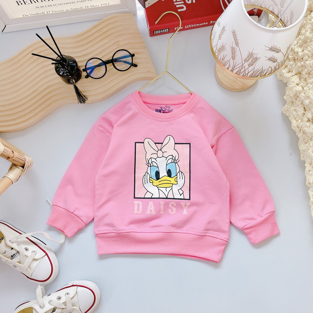 Áo thun dài tay bé gái chất nỉ da cá thương hiệu BB Angel, hình in daisy dễ thương