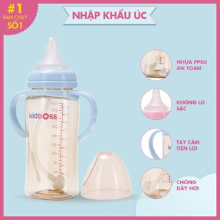 Bình sữa PPSU Kidboss 300ml Chống Đầy Hơi có tay cầm kháng khuẩn an toàn cho bé