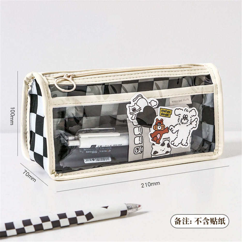 Túi Đựng Bút Họa Tiết Kẻ Ô Màu Trong Suốt Sức Chứa Lớn
