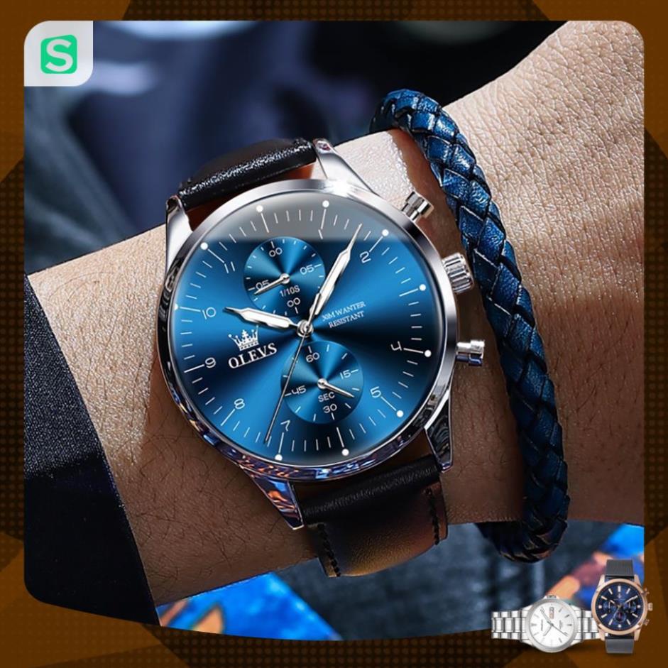OLEVS 2880 Đồng hồ nam chính hãng Dây da có chức năng Lịch chống nước phát sáng Mặt số
