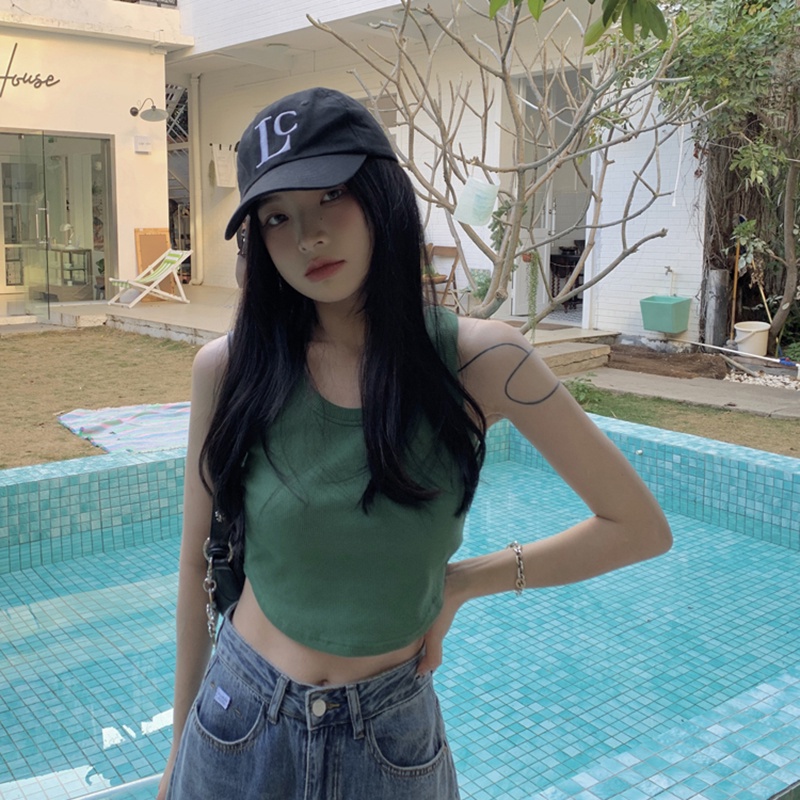 IELGY  Áo Không Tay Dáng Ngắn Phong Cách Thời Trang Mỹ Dành Cho Nữ