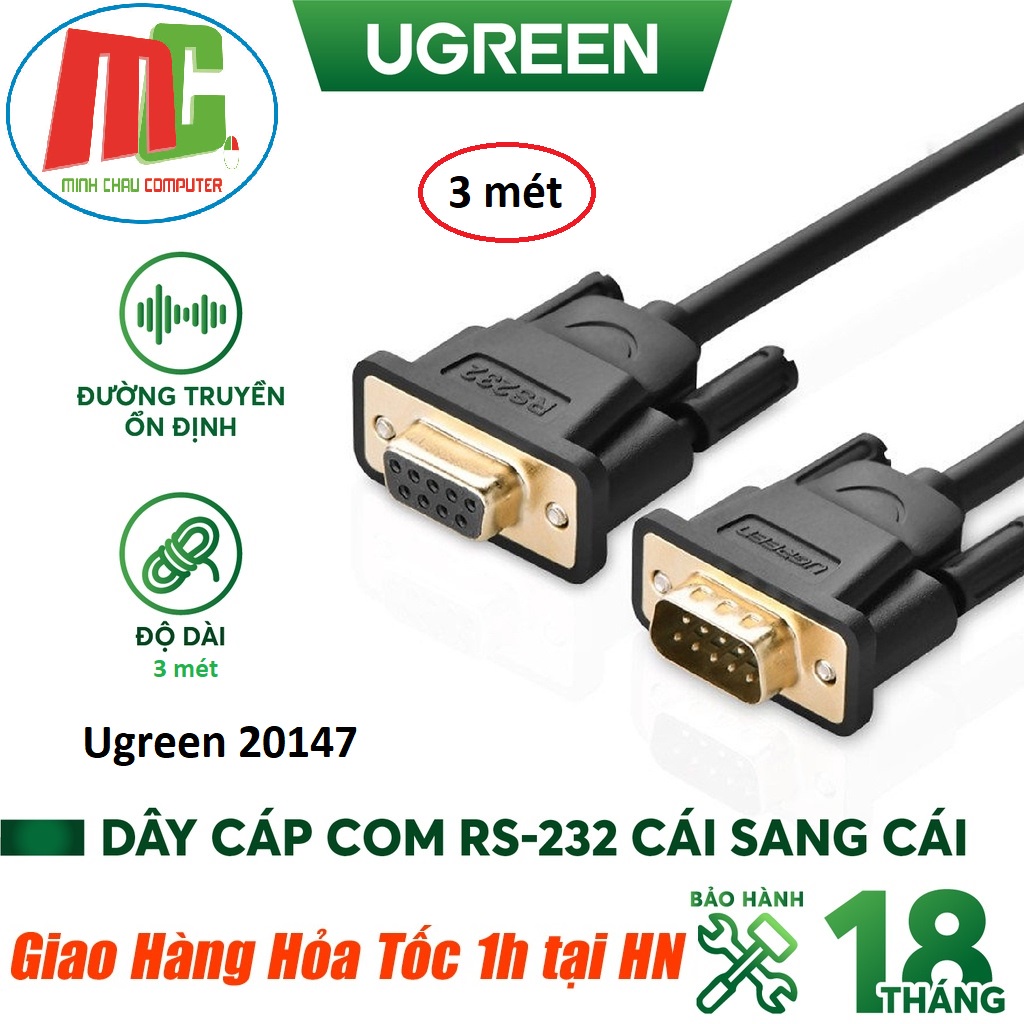 Cáp nối dài COM 9 RS232 Cao Cấp Ugreen 20147 Dài 3m (9M/9F) - Hàng Chính hãng