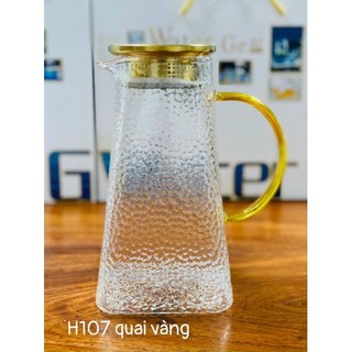Bình nước thủy tinh quai vàng 1.8Lít, Bình đựng nước thủy tinh chịu nhiệt H107