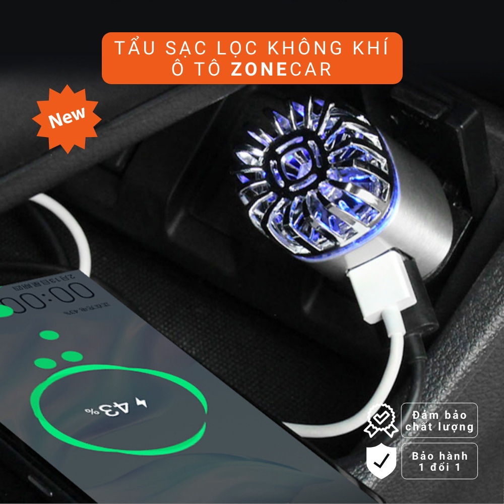 Máy lọc không khí mini kiêm tẩu sạc ô tô, lọc sạch không khí, khử mùi, tạo ion âm ZONECAR.