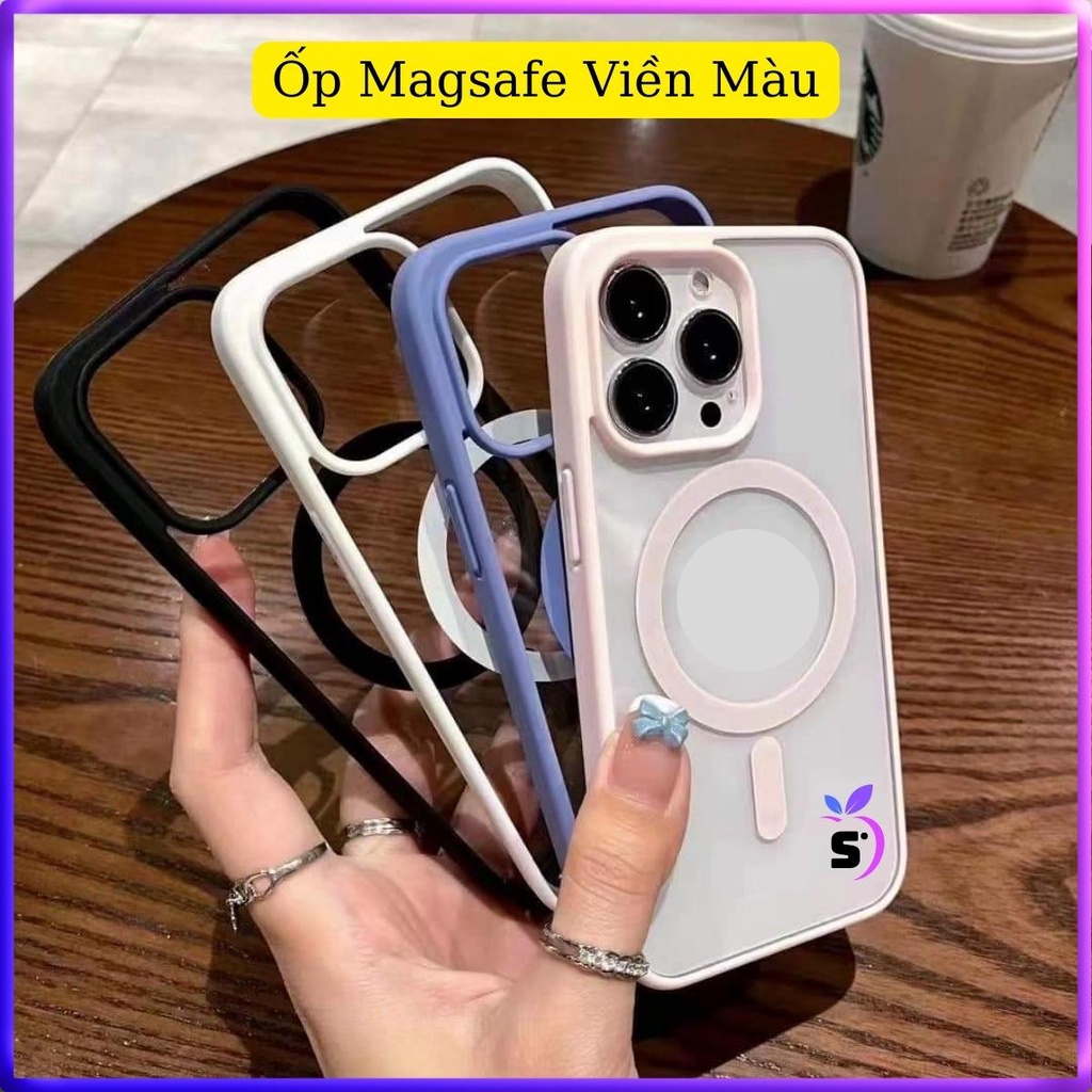 Ốp lưng iphone từ tính cao cấp, Ốp magsafe viền màu chống bẩn 7 Plus đến 14 Prm
