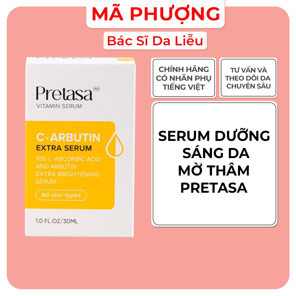 Serum Sáng da mờ thâm Pretasa vitamin C Arbutin VÀNG - Hàng Chính Hãng - Dược Mỹ Phẩm Bác Sĩ Mã Phượng