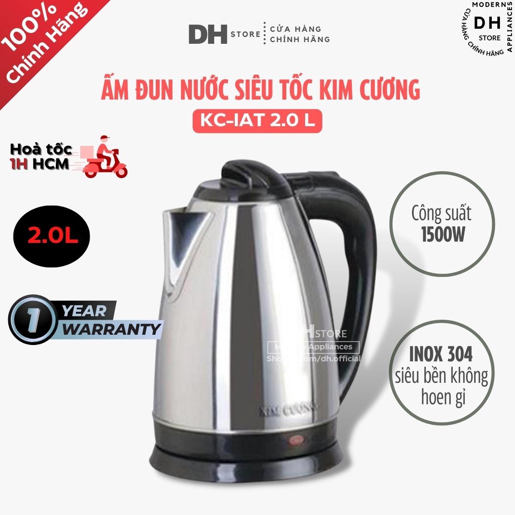 Ấm đun nước siêu tốc Kim Cương KC-IAT 2.0 L (Inox 304) - Hàng chính hãng