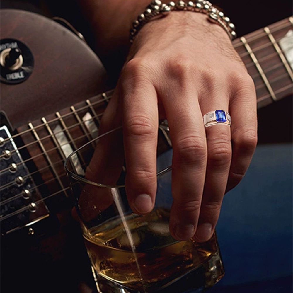 Nhẫn Cưới Thép Titan Mạ Vàng Hồng Đính Đá Zircon Xanh Lam Thời Trang Cho Nam Nữ