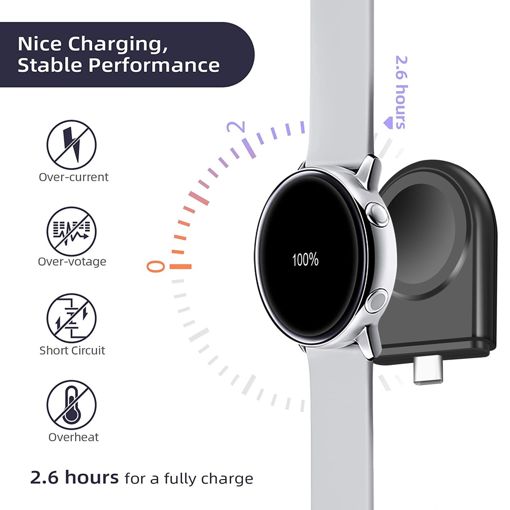 Đế Sạc Không Dây USB C Cho Đồng Hồ Samsung Galaxy Watch 5 Pro 4 3 Active 2 Gear Type C