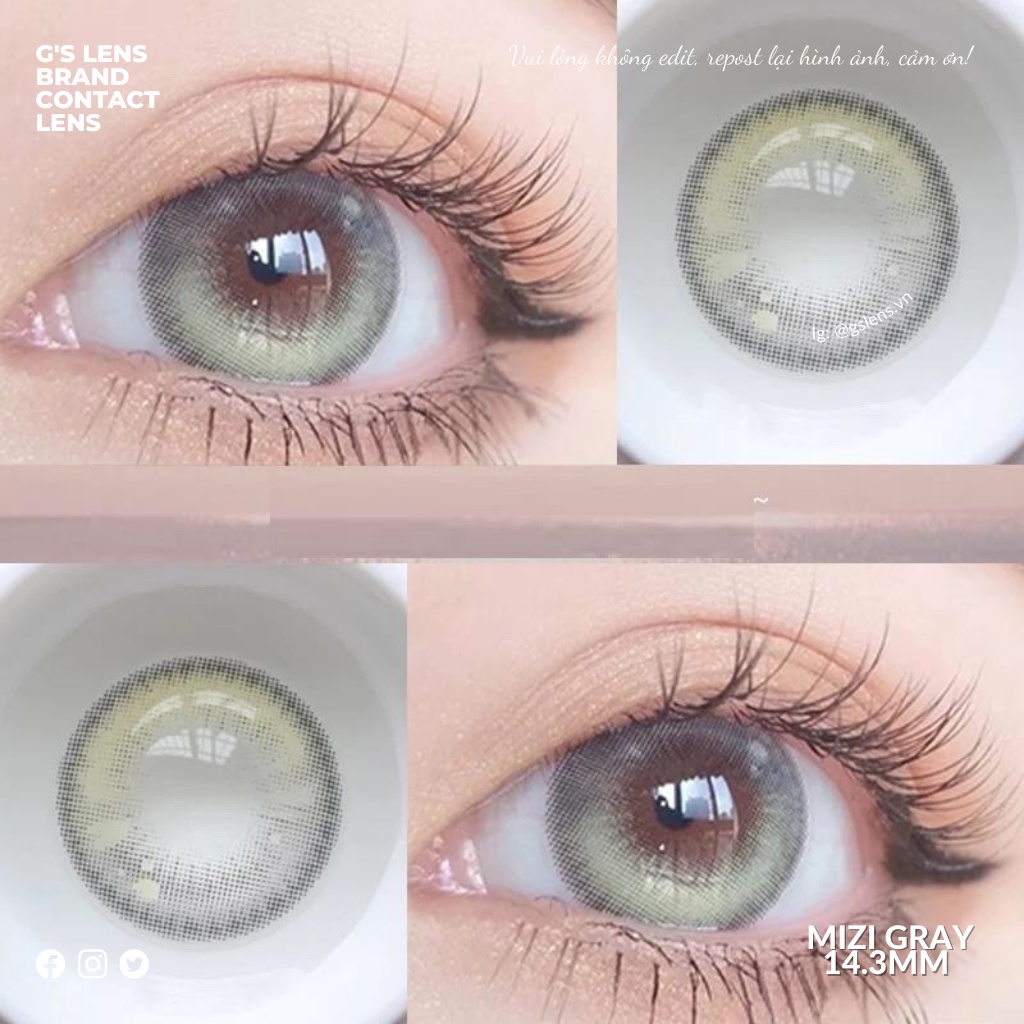 Lens Mắt Kính Áp Tròng Xám Rêu Tây Sáng 14.3mm HOT TREND 2022 MIZI GRAY Có Từ 0 Đến 10 Độ Cận