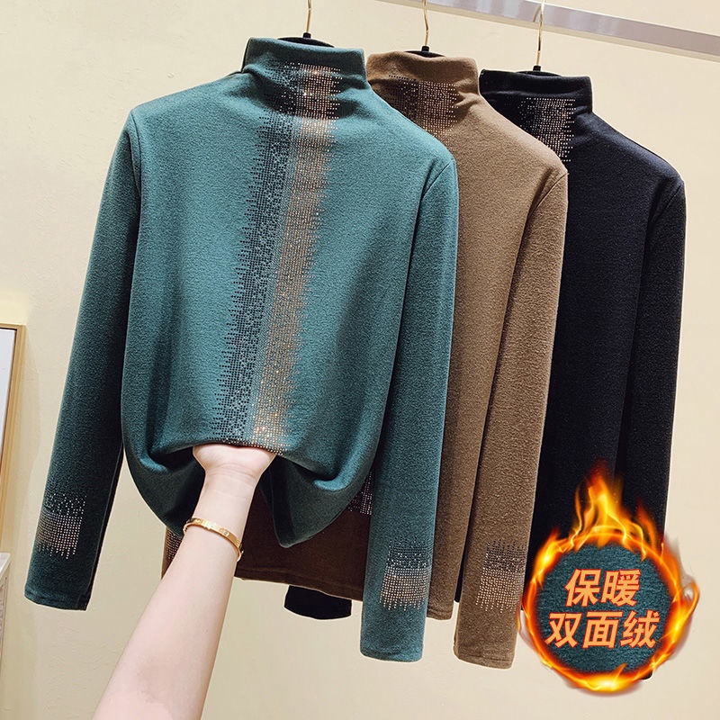 Áo Thun Tay Dài Hai Mặt Chất Liệu Nhung Thời Trang Thu Đông Cho Nữ Có Size Lớn