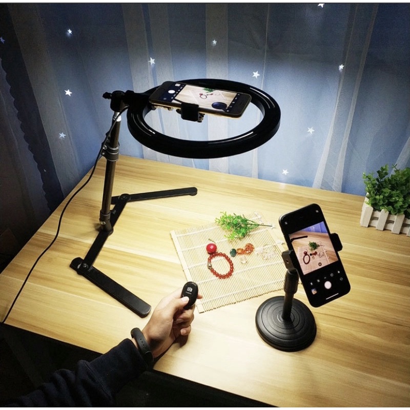 Đèn Chụp Ảnh Sản Phẩm, Đèn Quay Video Tiktok Livestream, review sản phẩm Để Bàn kèm đèn Hình Tròn Ringlight Mini 26cm