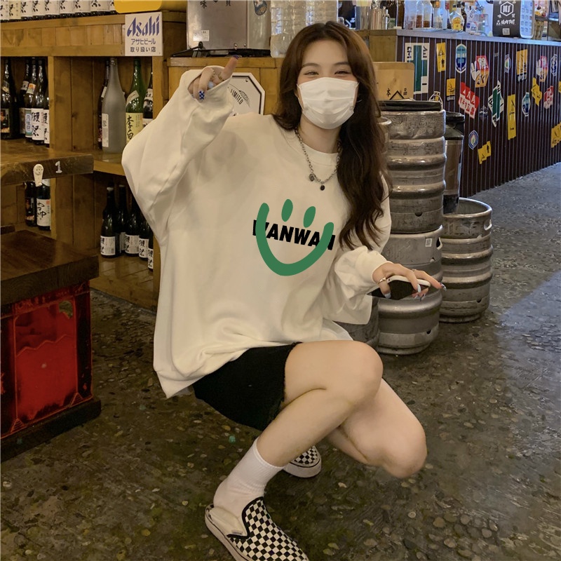 NRVP Áo Thun Nữ Dài Tay Dáng Rộng In Hình Phong Cách Hàn Quốc Mới