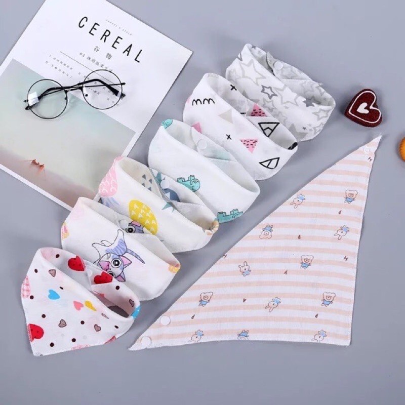 Khăn Yếm Tam Giác - Khăn Yếm Xô Có Cúc Bấm Cho Bé Họa Tiết Đáng Yêu Hàng Cao Cấp shop BOLYN