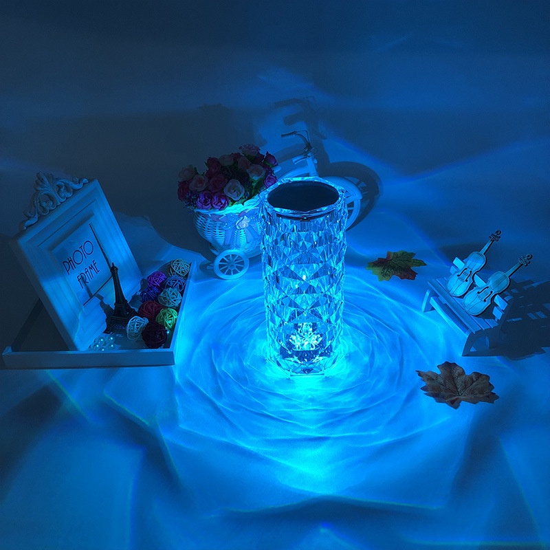 Đèn ngủ pha lê kim cương để bàn cảm ứng 16 màu decor trang trí phòng ngủ, phòng khách kèm điều khiển