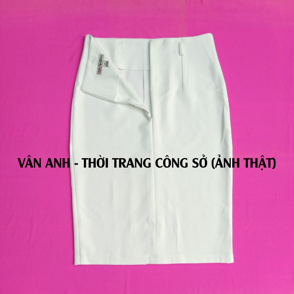 Chân váy bút chì công sở màu trắng dáng dài qua gối, không kèm thắt lưng - VannhShop CV0062