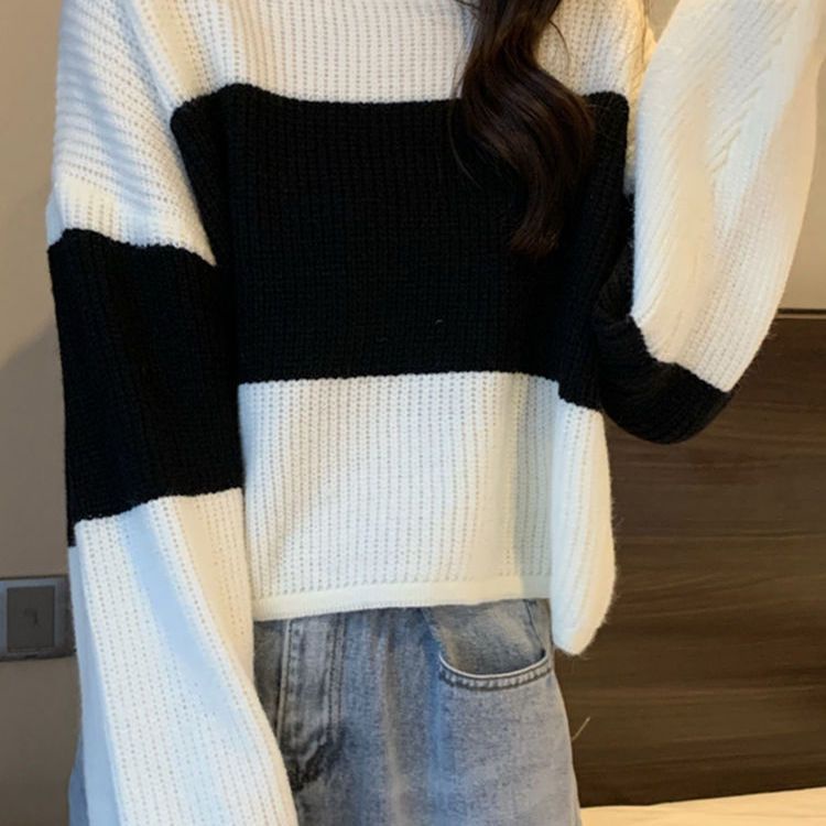 Áo Sweater Tay Dài Dáng Rộng Họa Tiết Kẻ Sọc Thời Trang Hong Kong Cổ Điển Hàng Mới 2022 Dành Cho Bạn Nữ