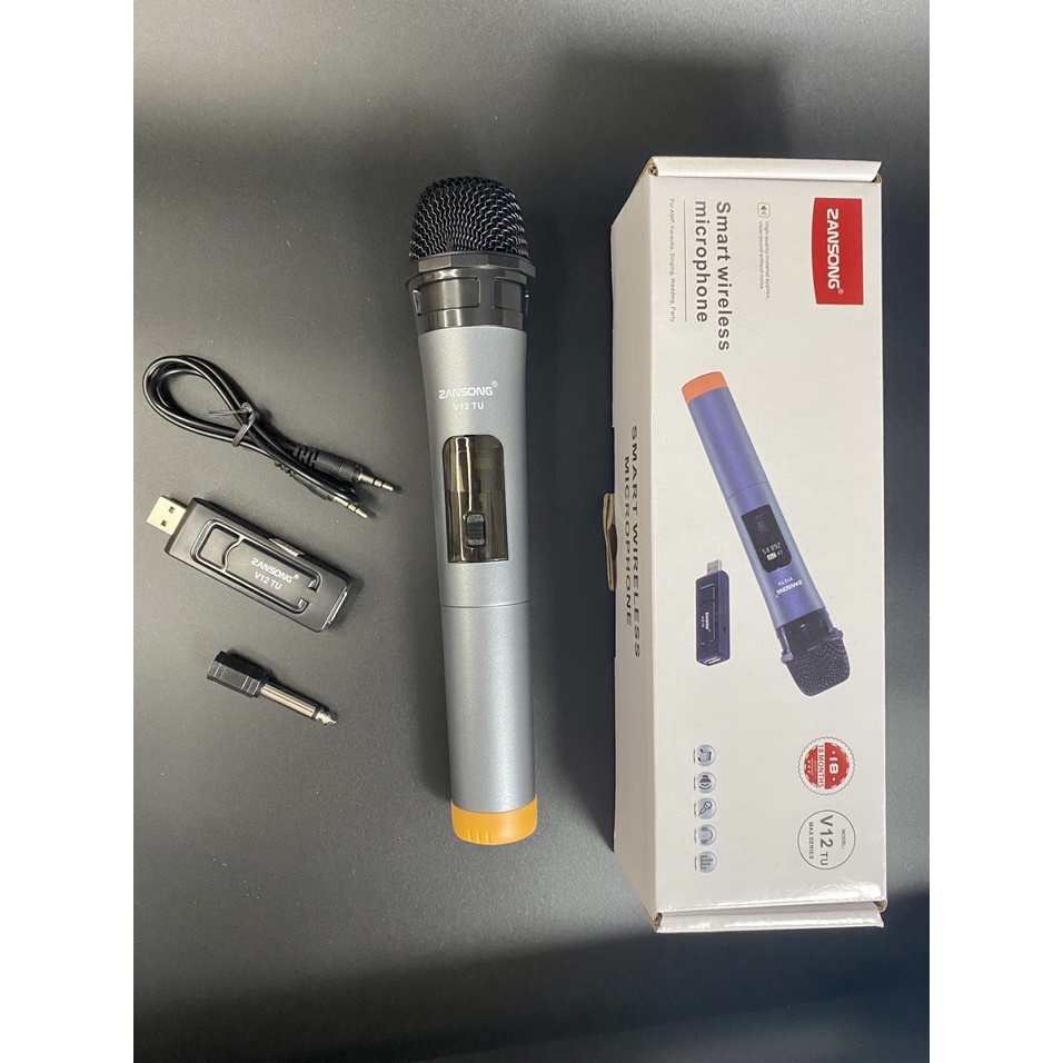 Micro không dây V12 cao cấp hát Karaoke cực hay - Dùng cho âm ly, loa bluetooth, loa kẹo kéo,bảo hành 6 tháng