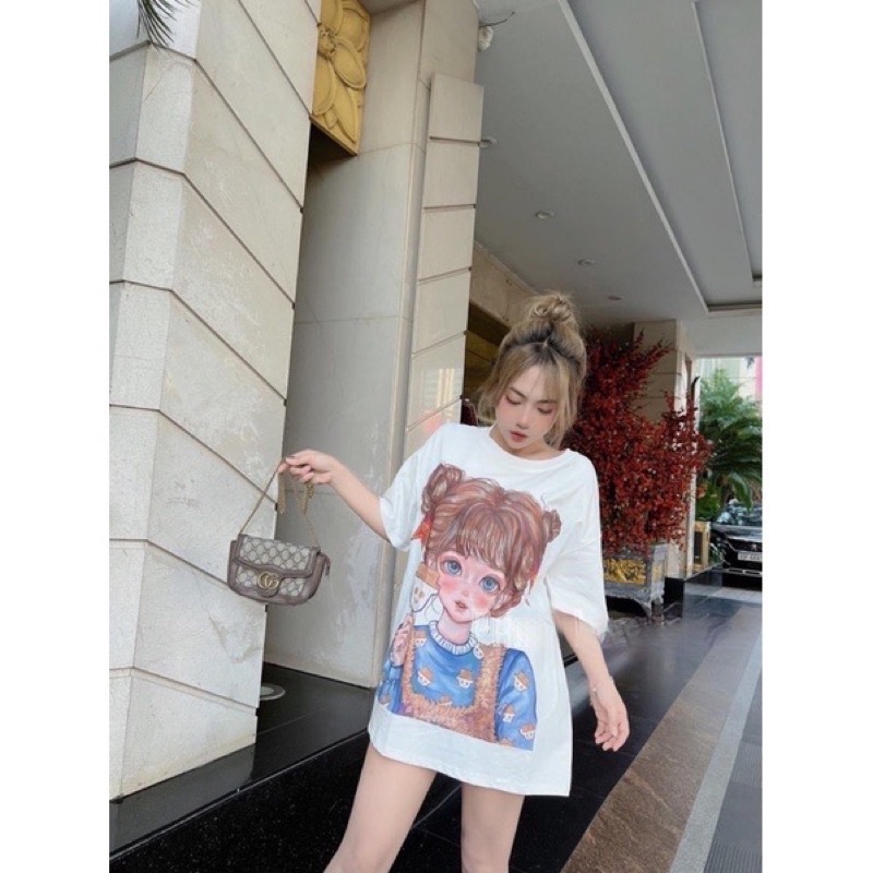 Áo Thun In Cao Cấp 2 Mặt Chất Loại 1 Mẫu Cô Gái Cute Kèm Video Thật Bên Shop