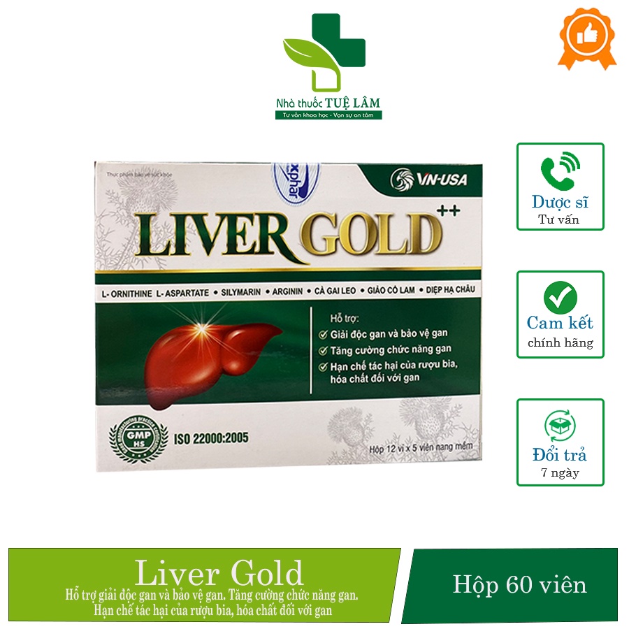 Liver Gold (chính hãng) hộp 60 viên giúp hỗ trợ giải độc gan, tăng cường chức năng gan và hạn chế tác hại của rượu bia