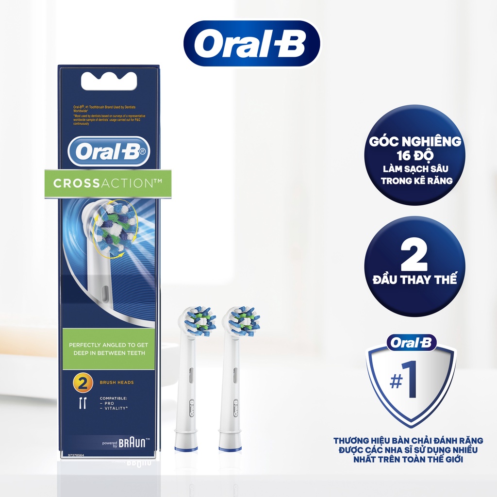 Combo Bàn Chải Điện ORAL-B Pro 500 Và Đầu Bàn Chải ORAL-B Cross Action (2 Cái)