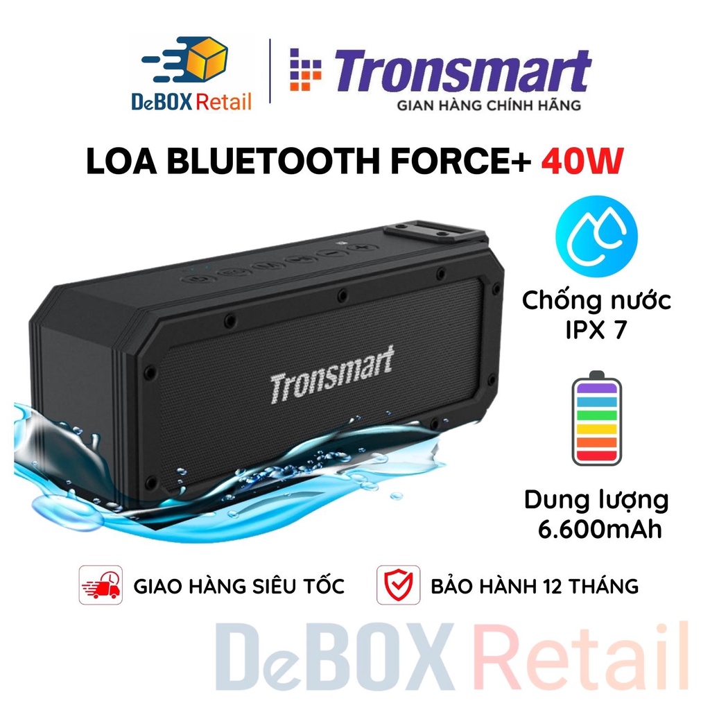 Loa Bluetooth Tronsmart Element Force+ 40W, v5.0 Công nghệ SoundPulse, Chống nước IPX7- Phân Phối Chính Hãng BH 12 Tháng