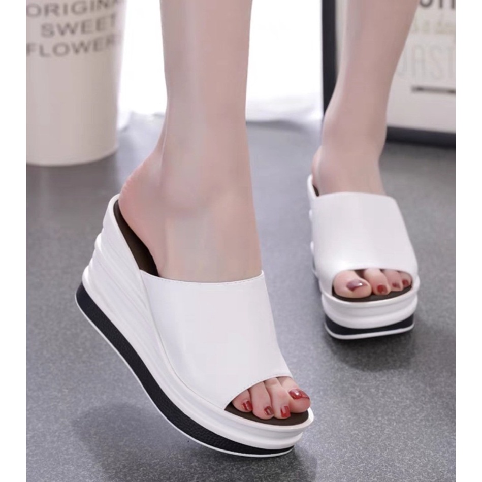 DÉP XUỒNG DA XỊN PHỐI MÀU 7 CM SIÊU ÊM