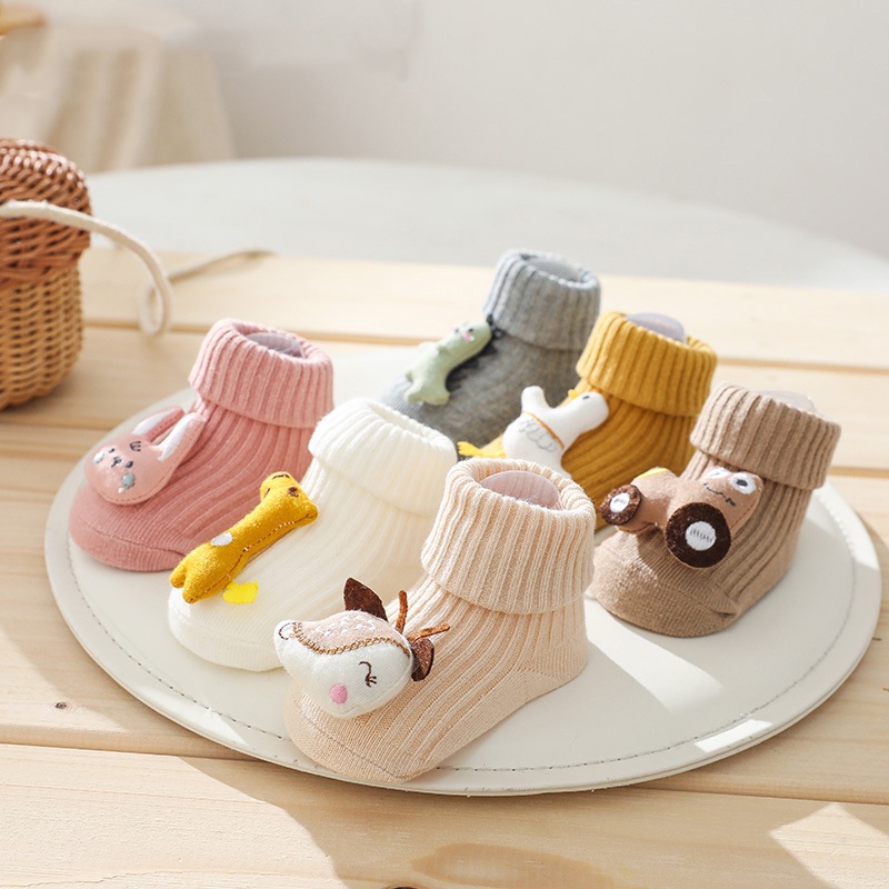 Vớ Cotton Dệt Kim Mềm Mại Chống Trượt In Họa Tiết Động Vật Hoạt Hình Cho Bé Sơ Sinh
