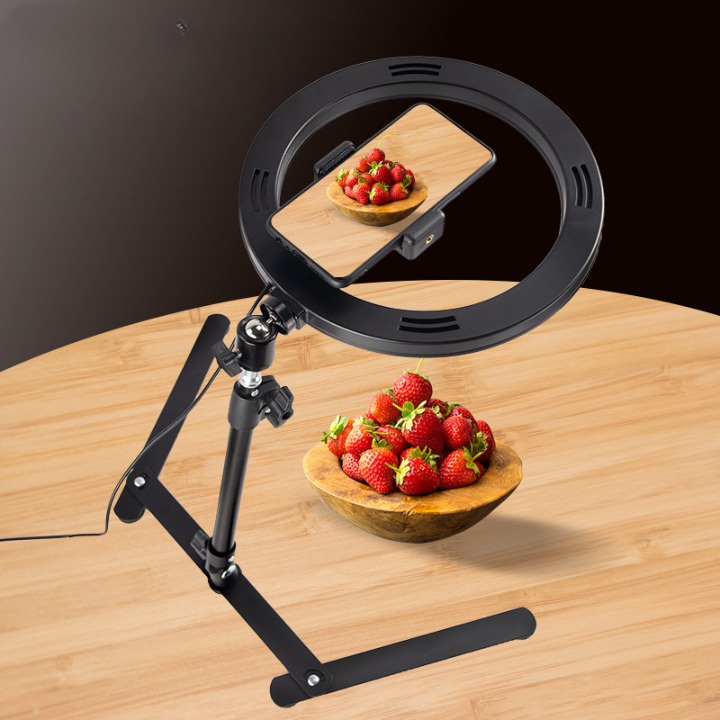 Đèn Chụp Ảnh Sản Phẩm, Đèn Quay Video Tiktok Livestream, review sản phẩm Để Bàn kèm đèn Hình Tròn Ringlight Mini 26cm