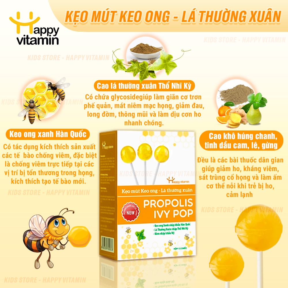 Kẹo mút Keo Ong và Lá thường xuân cho trẻ em người lớn bị Ho, Viêm họng, Khản tiếng - Smart Baby