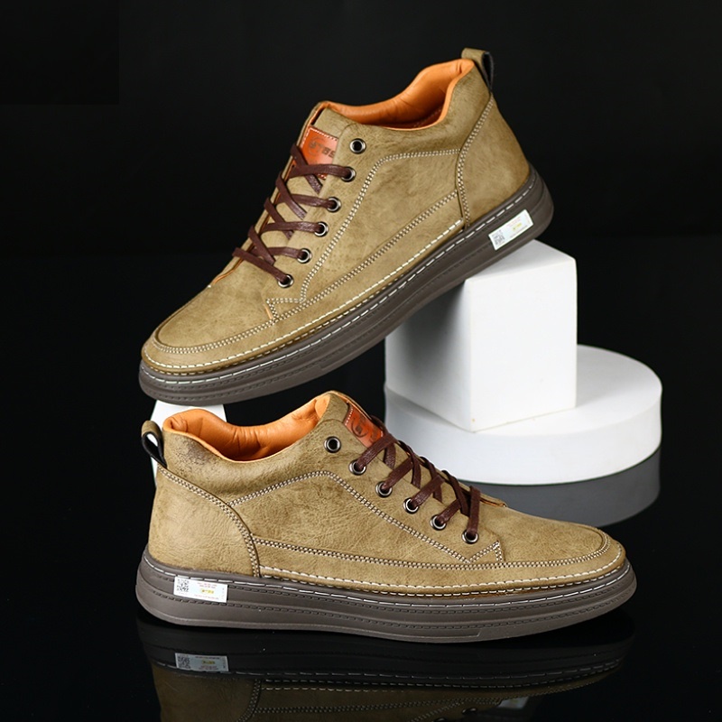 Giày SNEAKER nam cổ lửng da màu nâu,đen,kem bee đế cao su đúc tăng chiều cao 3.5cm