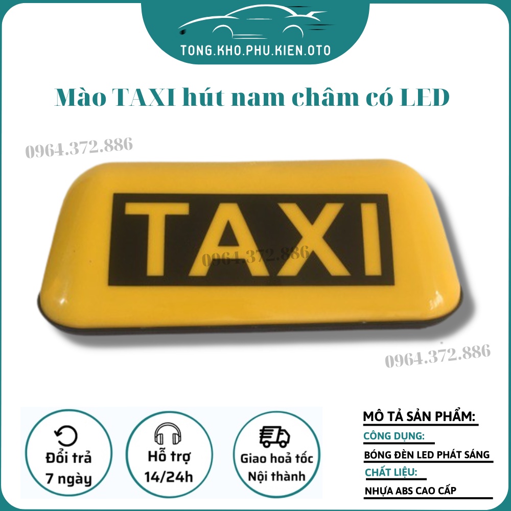 Mào TAXI hút nam châm, có đèn LED gắn nóc ô tô