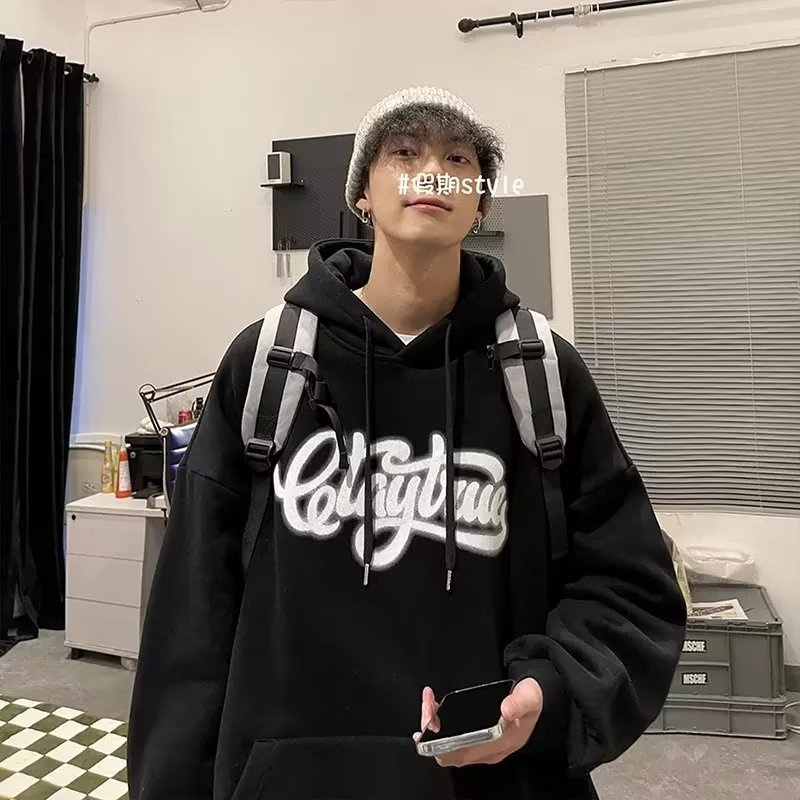 Áo hoodie Dáng Rộng In Chữ Phong Cách Hiphop Đường Phố Hàn Quốc Cho Nam