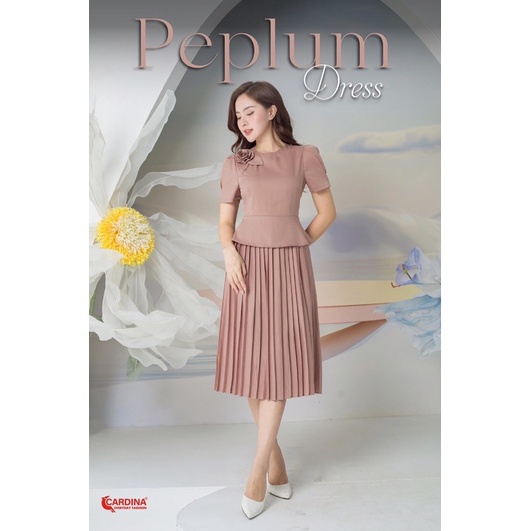 Đầm nữ Cardina cao cấp chất liệu chéo Hàn tay cộc peplum chân dập li sang trọng, thanh lịch nơi công sở