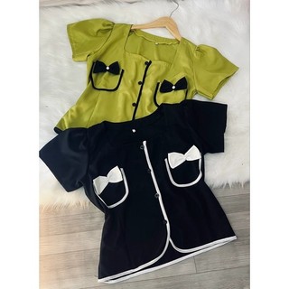 Áo nơ cổ vuông croptop bigsize 65kg-90kg