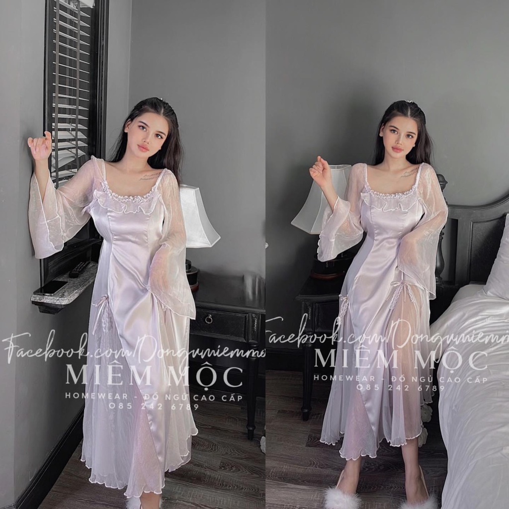 (SX191) Váy ngủ lụa phối ren bèo tiểu thư MIEMMOC hàng Quảng Châu cao cấp Đầm mặc nhà quyến rũ
