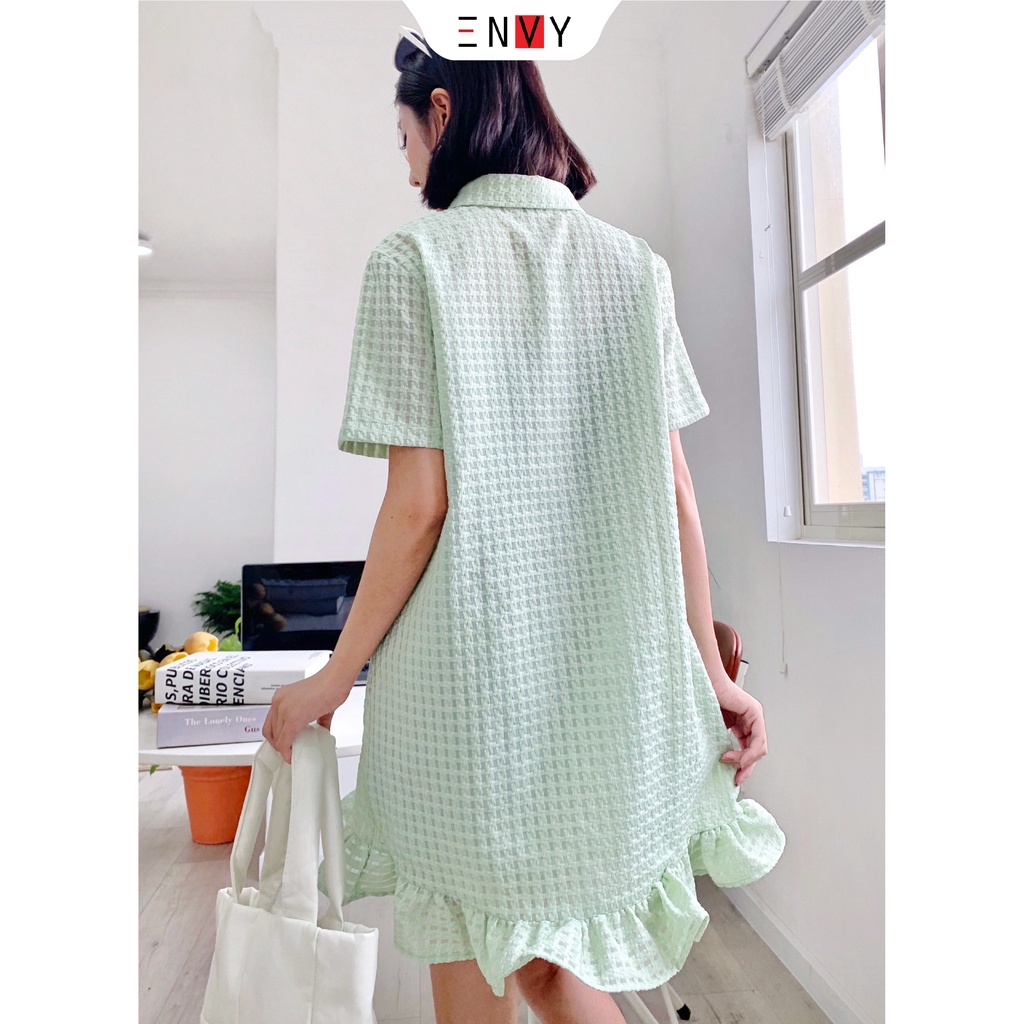 Đầm suông sơ mi lưới đan caro ENVY D191 babydoll