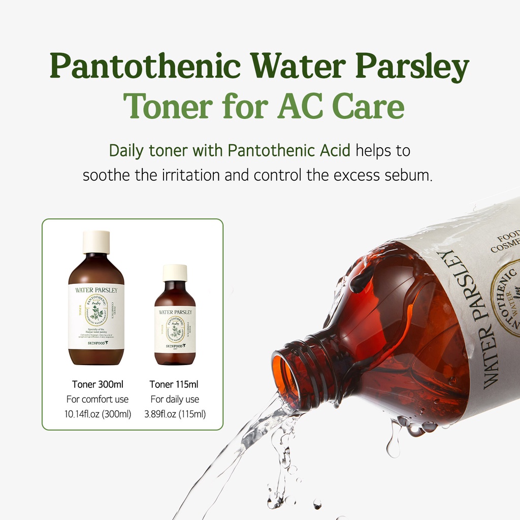 [SKINFOOD] rau mùi tây nước Pantothenic acne nước hoa hồng 115ml & 300ml / Panthenol & Axit Salicylic / kiểm soát bã nhờn & chống viêm / tì vết chăm sóc dễ bị mụn / Parsley Toner