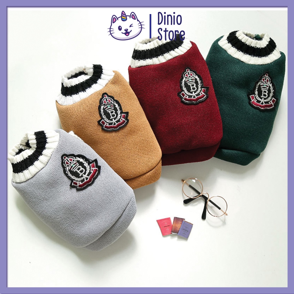 Áo cho chó mèo Diniopet áo SWEATER sát nách cổ chữ V cho chó mèo ấm áp thoáng khí