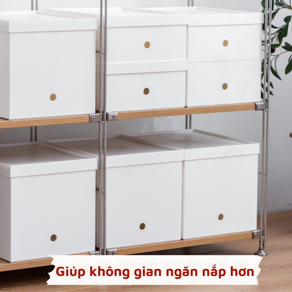 Hộp nhựa đựng đồ đa năng màu trắng có nắp có thể xếp chồng tay cầm bên hông hộp chất lượng cao cấp siêu bền đẹp deocr