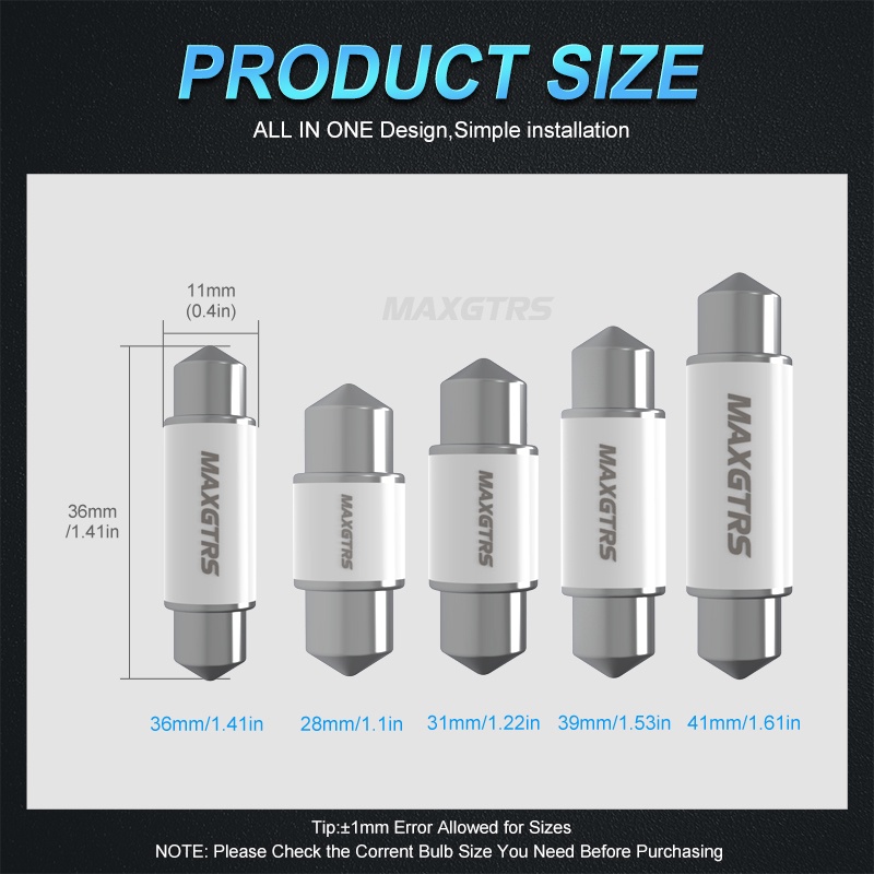 Set 2 đèn LED MAXGTRS DC12V / 24V 28 31 36 39 41mm C5W 5730 chuyên dụng cho xe hơi