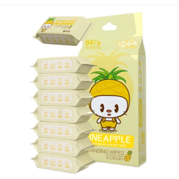 Khăn giấy ướt mini không mùi 1 bịch 8 gói, nhiều hình dễ thương bỏ túi tiện lợi