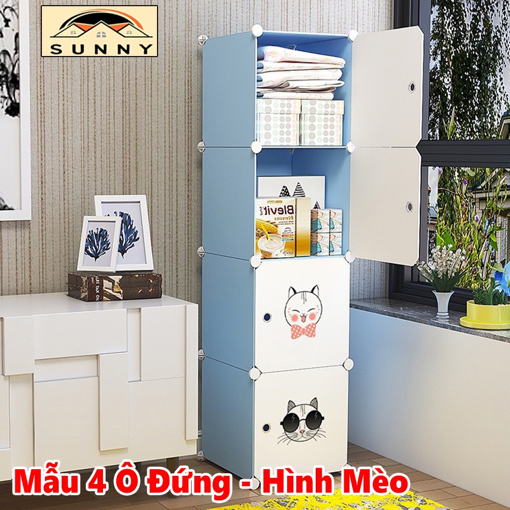 Tủ Nhựa Ghép Đa Năng 4 Ngăn Hình Mèo Đáng Yêu - Tủ Nhựa Lắp Ghép Đựng Quần Áo, Đựng Đồ Đa Năng, Tiện Lợi GIA DỤNG SUNNY
