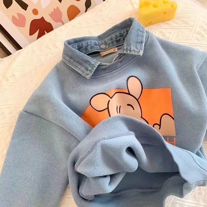 Áo Sweater Giả Một Mảnh Lót Lông Cừu Phong Cách Thu Đông Mới Cho Bé Trai