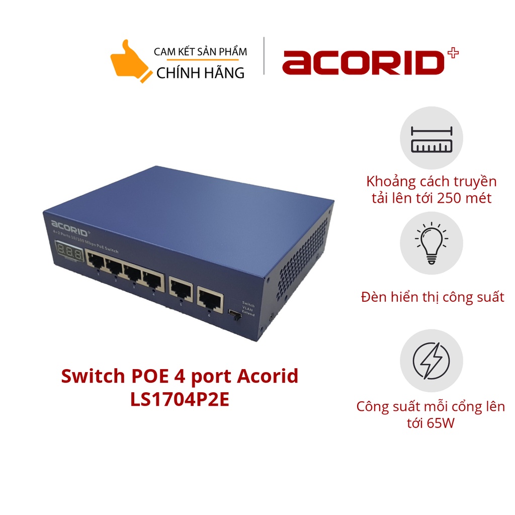 Switch PoE 4 cổng PoE & 2 cổng Uplink tốc độ 100M Acorid LS1704P2E 65W- Hàng chính hãng
